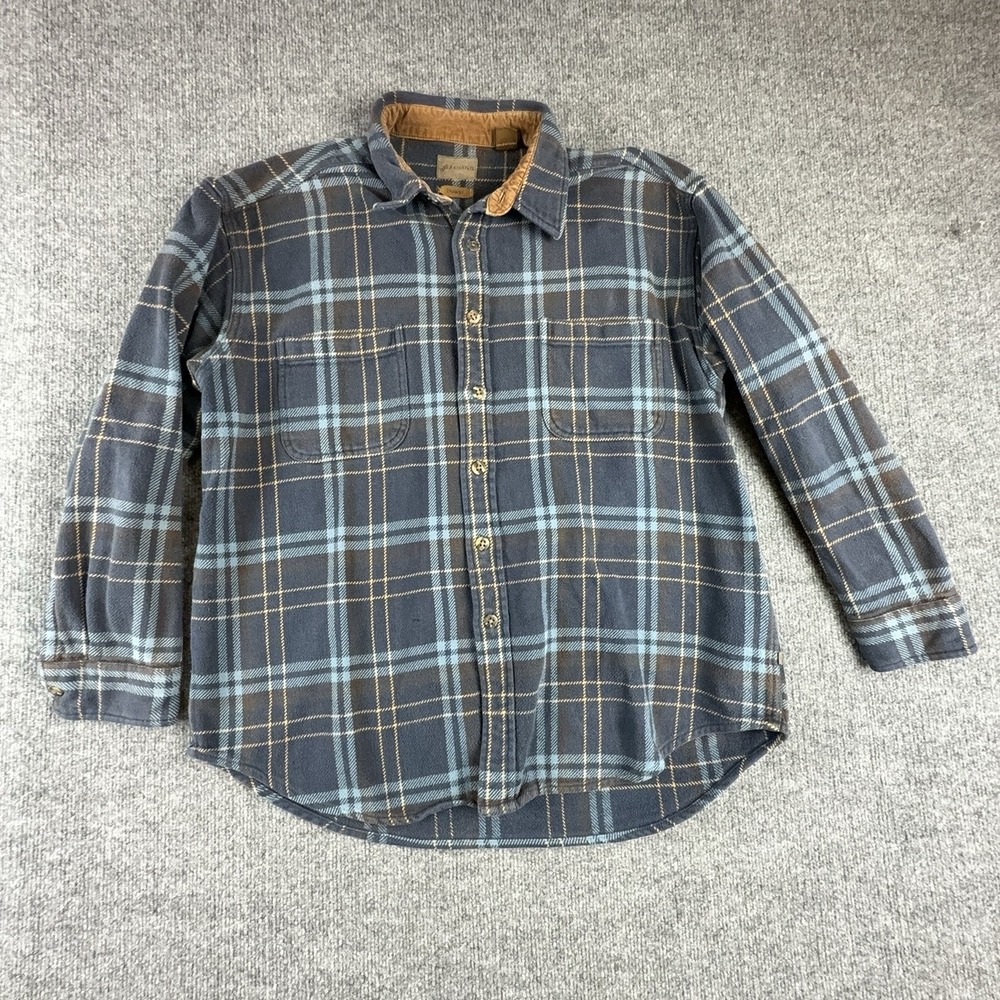 St. John's Bay Shirt Mens XL Blue Plaid Flannel Long Sleeve Button Up Brawny